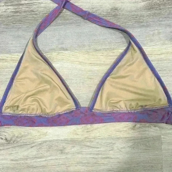 Victoria's Secret Bikini Swimsuit Top Only Halter Tie Purple Red No Pads Size L - Picture 3 of 7